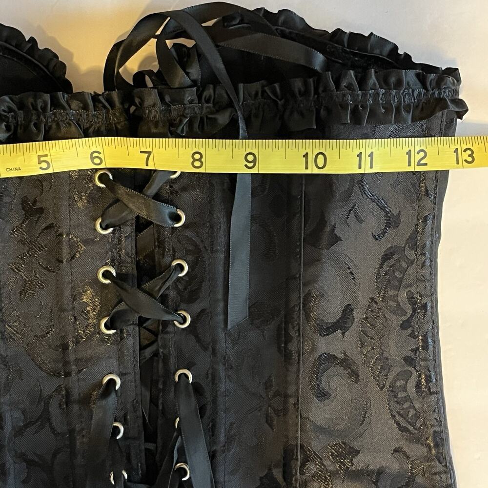 Women's Black Satin Brocade Corset Busk Front Lace up Back S Goth Witchy Pirate - Picture 5 of 8